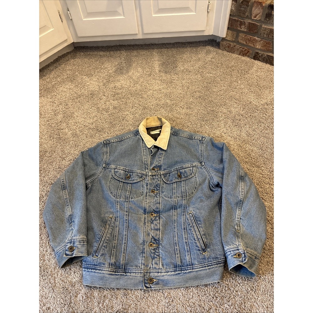 Vintage 90s Lee Dungarees Blanket Lined Jean Jacket Denim Western Trucker Med